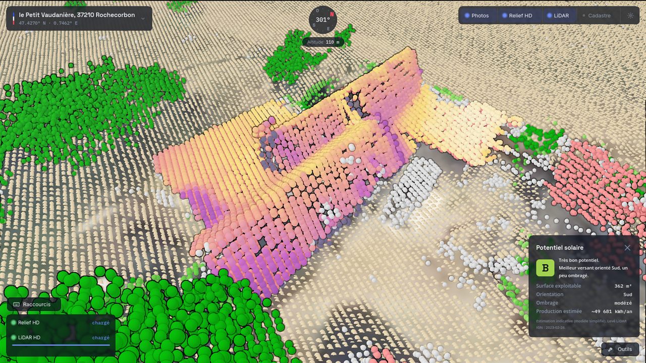 Toiture colorée selon son potentiel solaire
